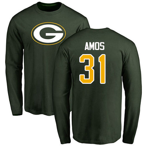Men Green Bay Packers Green #31 Amos Adrian Name And Number Logo Nike NFL Long Sleeve T Shirt